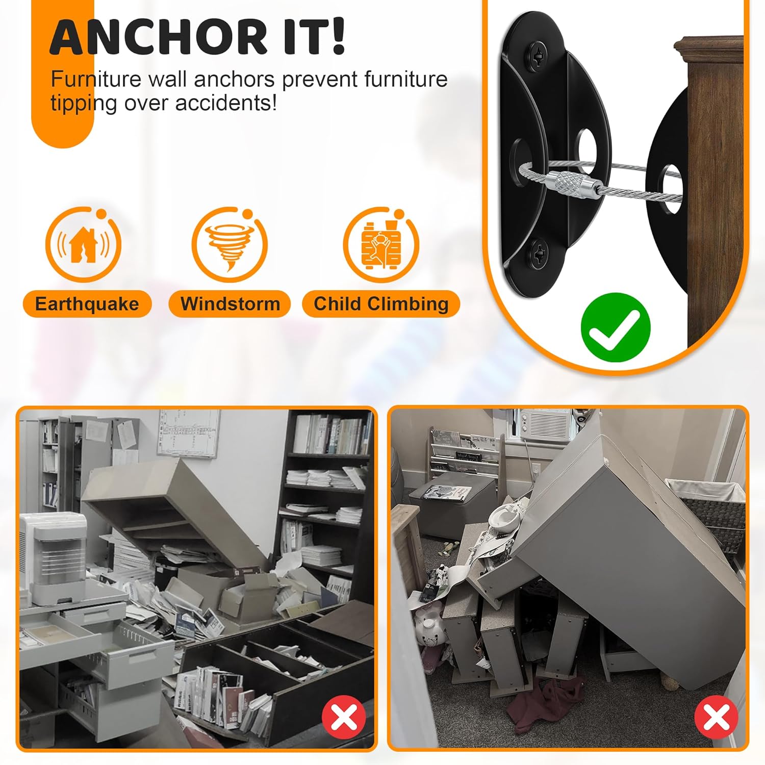 6 sets anti-tip meubelwandanke - Earthquake Anchor Strap recensie en prijs